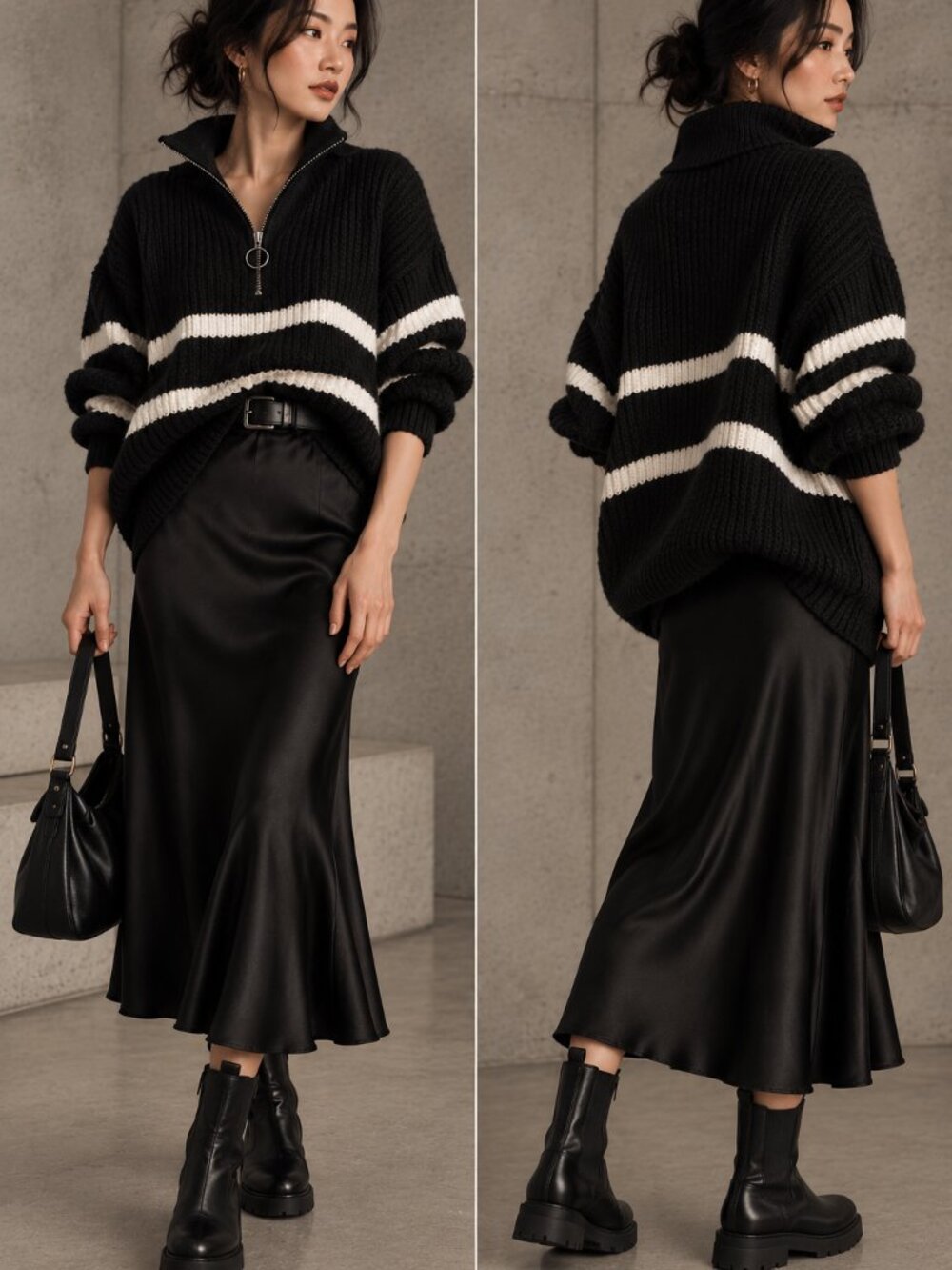 H&M Divided Black & White Striped Half-Zip Knit Sweater – Women’s L